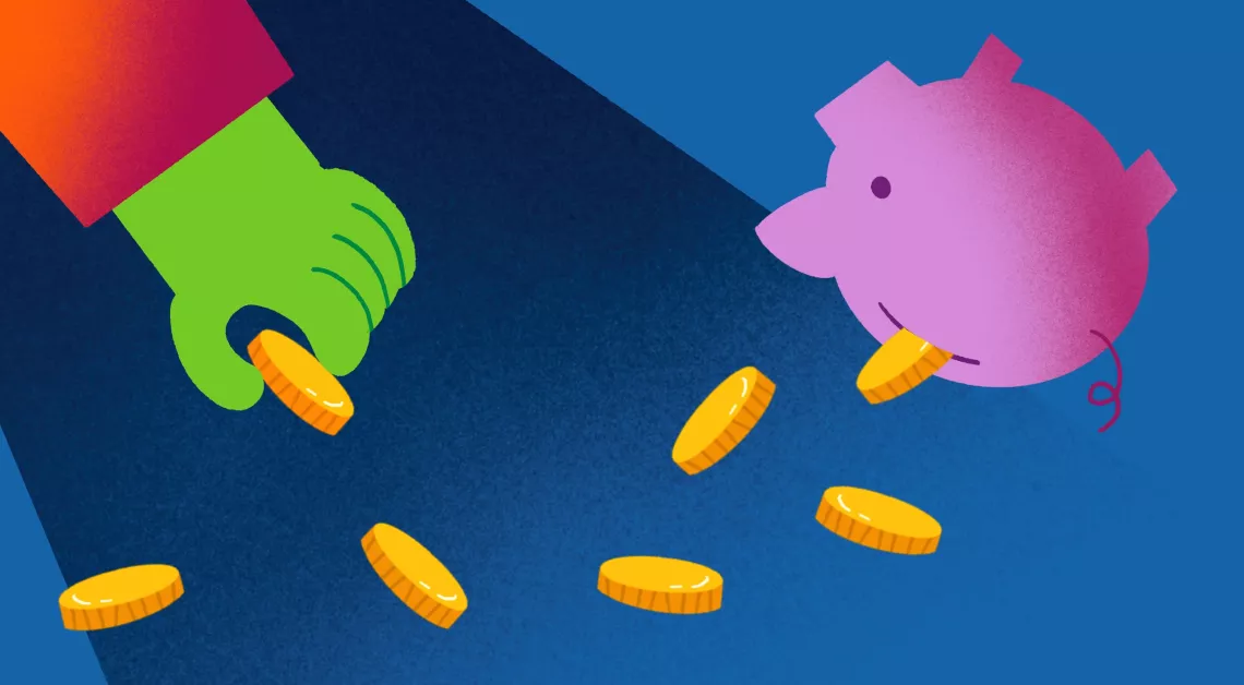 Illustration of money and a piggy bank